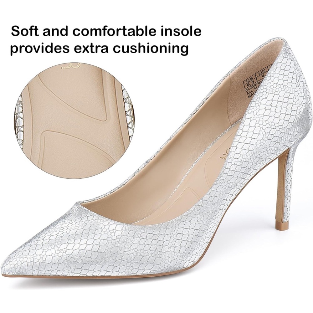 NEW| Metallic Silver Pointed Toe Stilettos Pumps - Picture 5 of 14